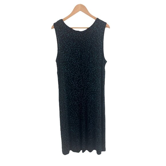 Coldwater Creek Black Teal Blue Leaf Print Slinky Stretch Midi Dress Size 1X‎ 16 - Picture 3 of 6